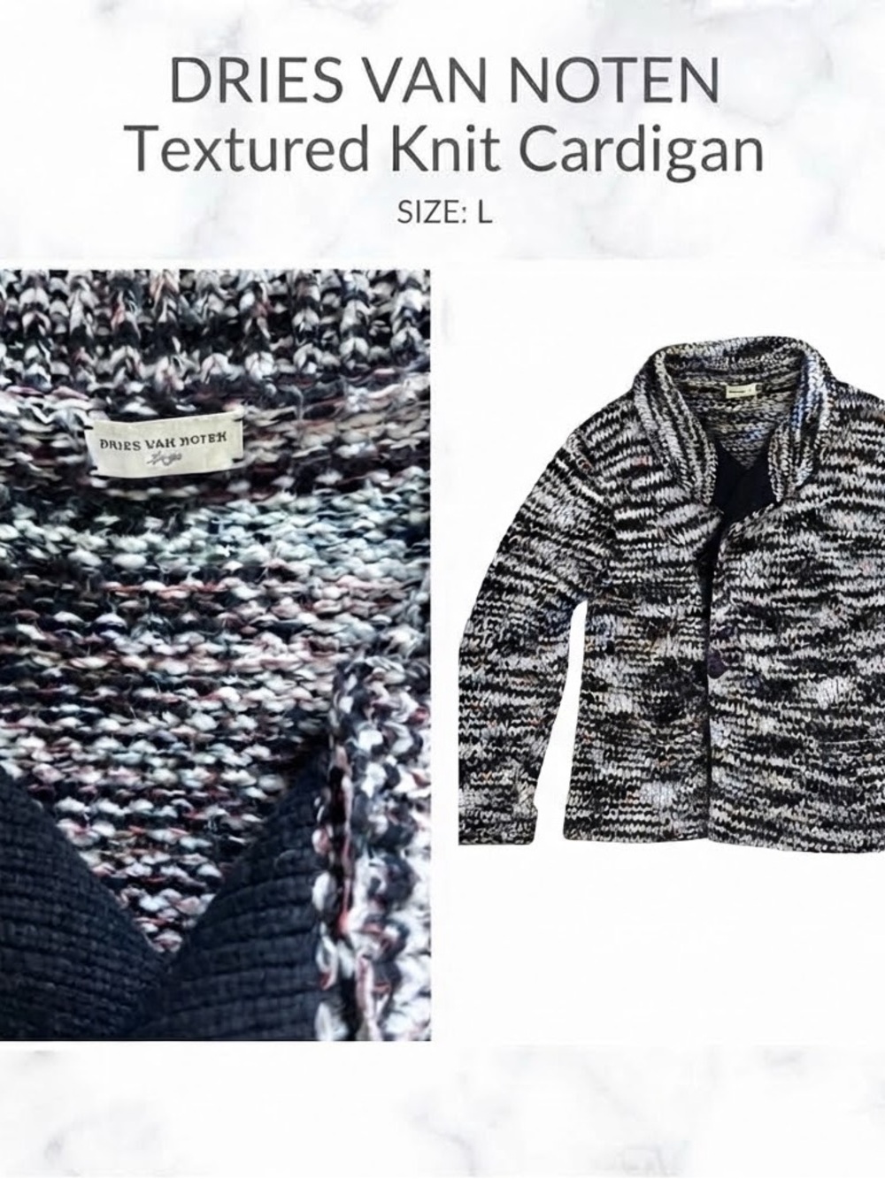 Dries Van Noten Chunky Heavy Knit Cardigan Sweater - Black Cream Orange Fair